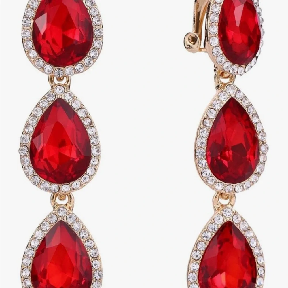 #336 Luxurious Red and Gold Bracelet and Earrings. CZ and Gold Plated. - Picture 2 of 8